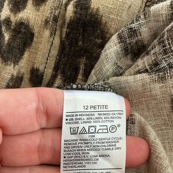 Banana Republic Linen Blend Bodice Seam Maxi Dress 12P 12 Tan Leopard Print NEW - Picture 10 of 11